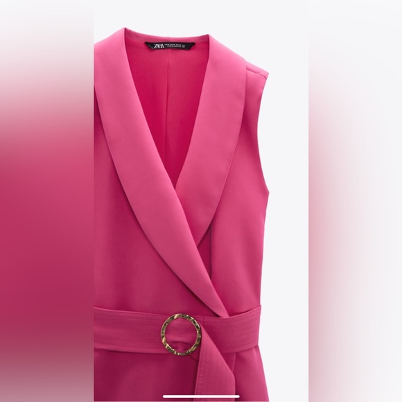 NWT ZARA BUCKLE BELT BLAZER JUMPSUIT FUCHSIA SIZE M NWT - Picture 6 of 6